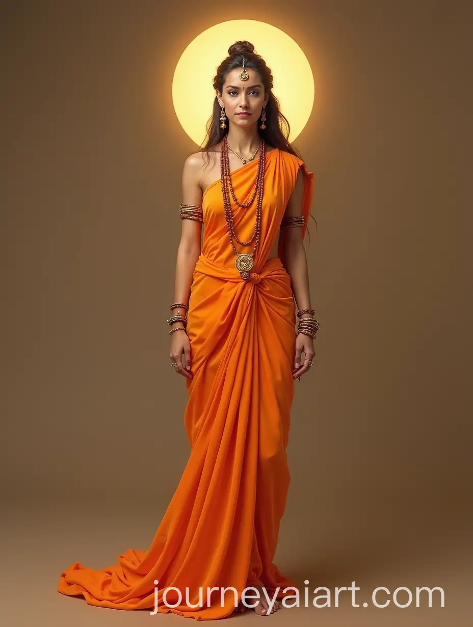 Three-Hindu-Goddess-Sage-Women-in-Orange-Sarees-with-Rudraksha-Beads