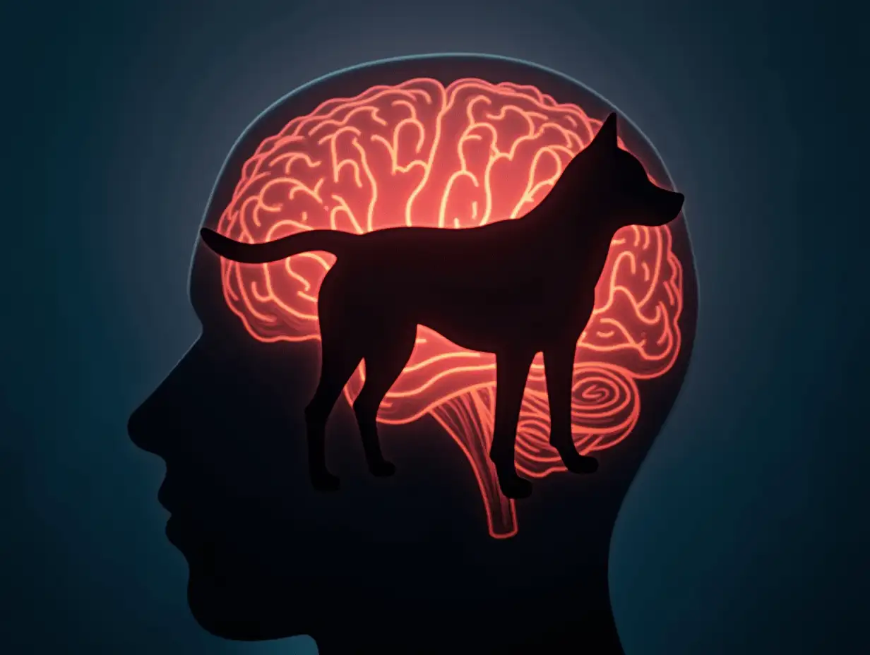 a dog canine silhouette in a persons brain