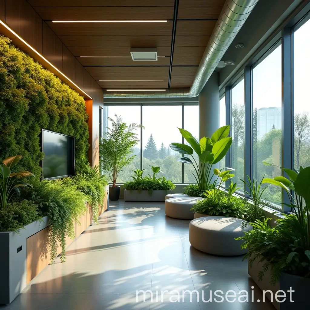 Office Building Interior with Integrated Greenery and Natural Light