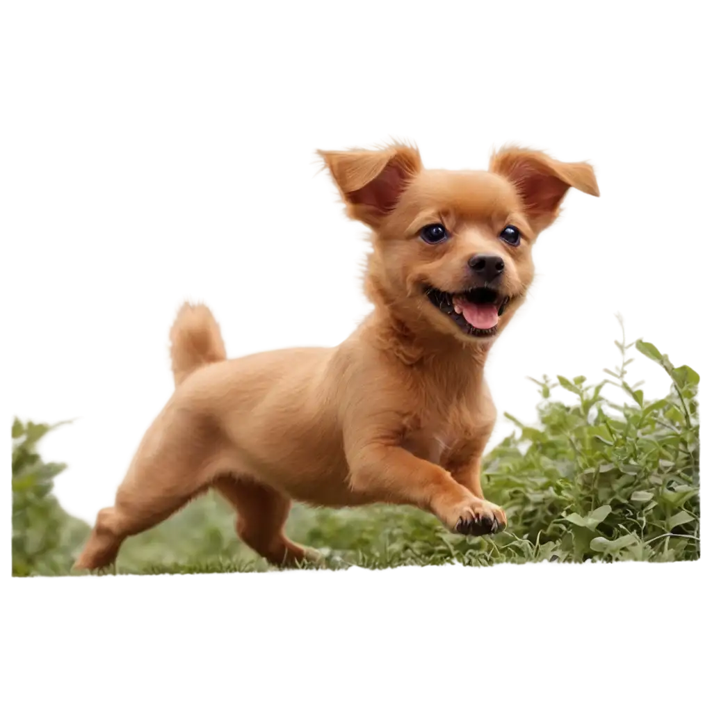 A little dog running in the bushes