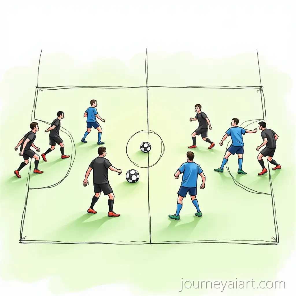 Handball-Match-Illustration-with-Black-and-Blue-Teams-on-40x20-Meter-Field-in-Arabic-Sketch-Notes-Style