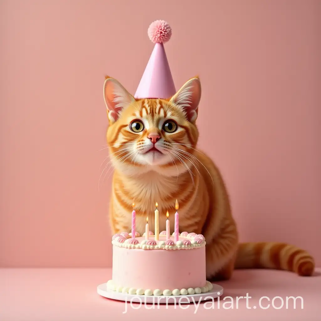 Orange-Cat-Celebrating-Birthday-with-Cake-and-Party-Hat