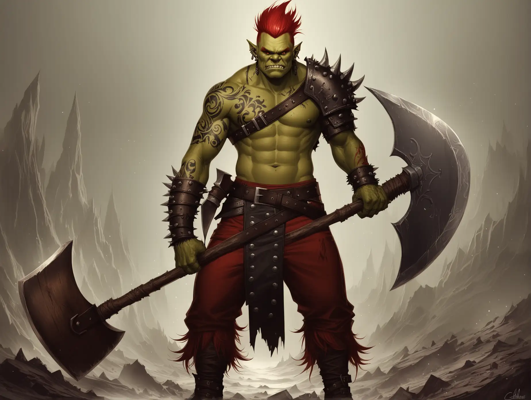 Ork-Warrior-with-Tattoos-and-Mohawk-Holding-an-Axe-in-Fantasy-Setting