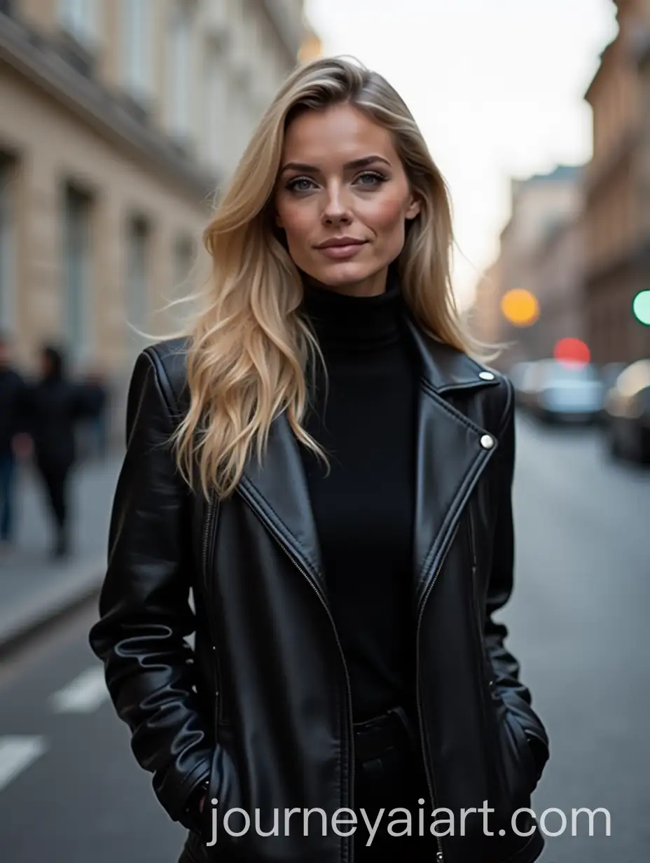 Stylish-Blonde-Woman-in-Black-Leather-Jacket-on-Moscow-Street