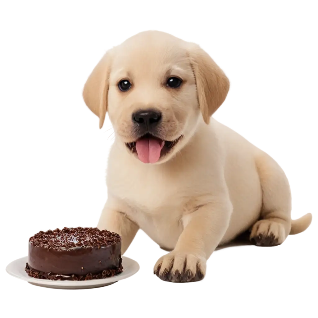 happy Labrador eating cake