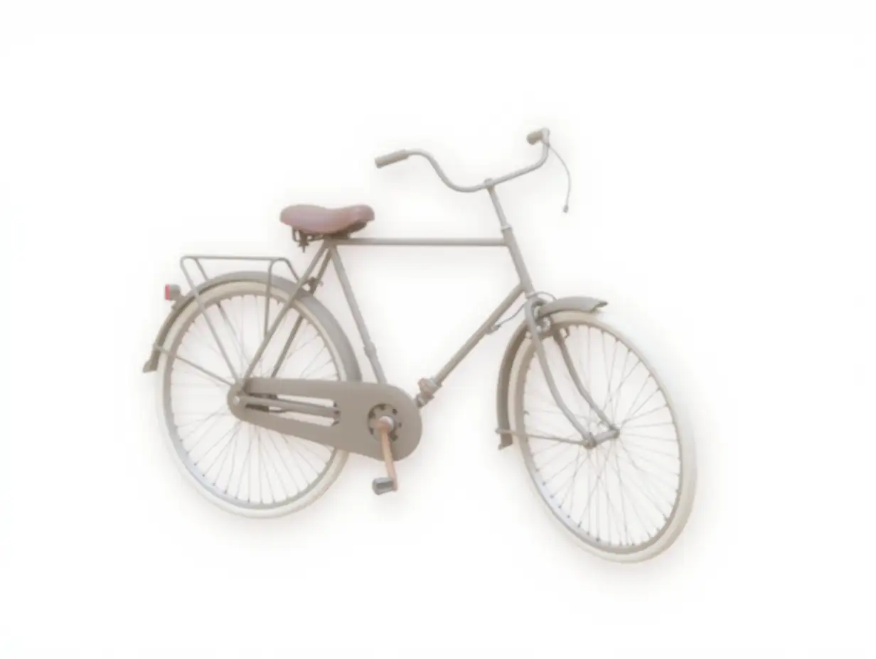 Old Dutch bike with leather seat and wooden handlebars on white background