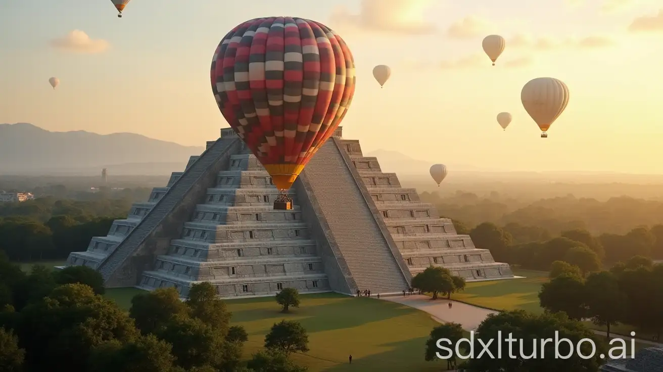 Hot-Air-Balloon-Over-Chichen-Itza-at-Sunrise