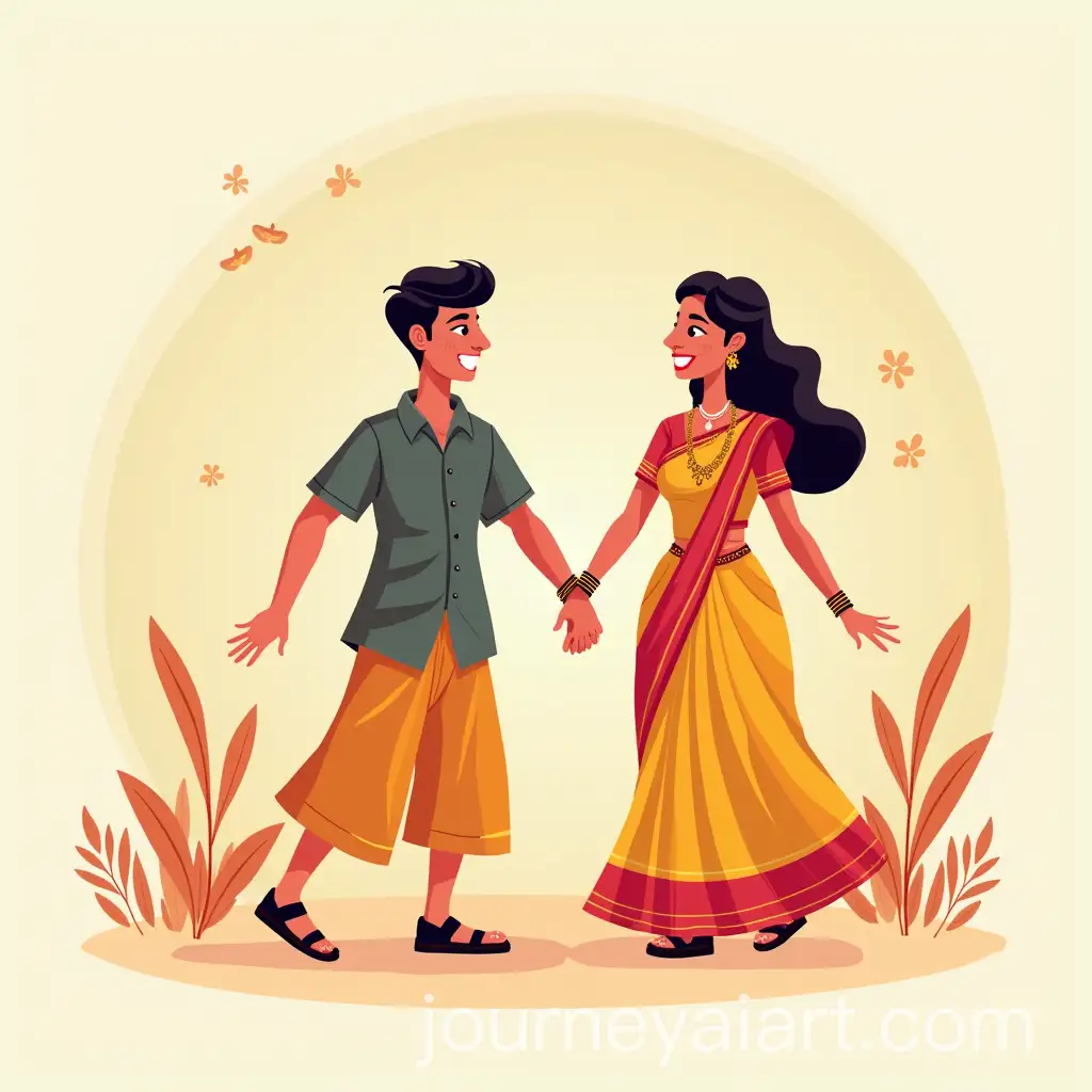 Joyful-South-Indian-Couple-Engagement-Celebration-Illustration