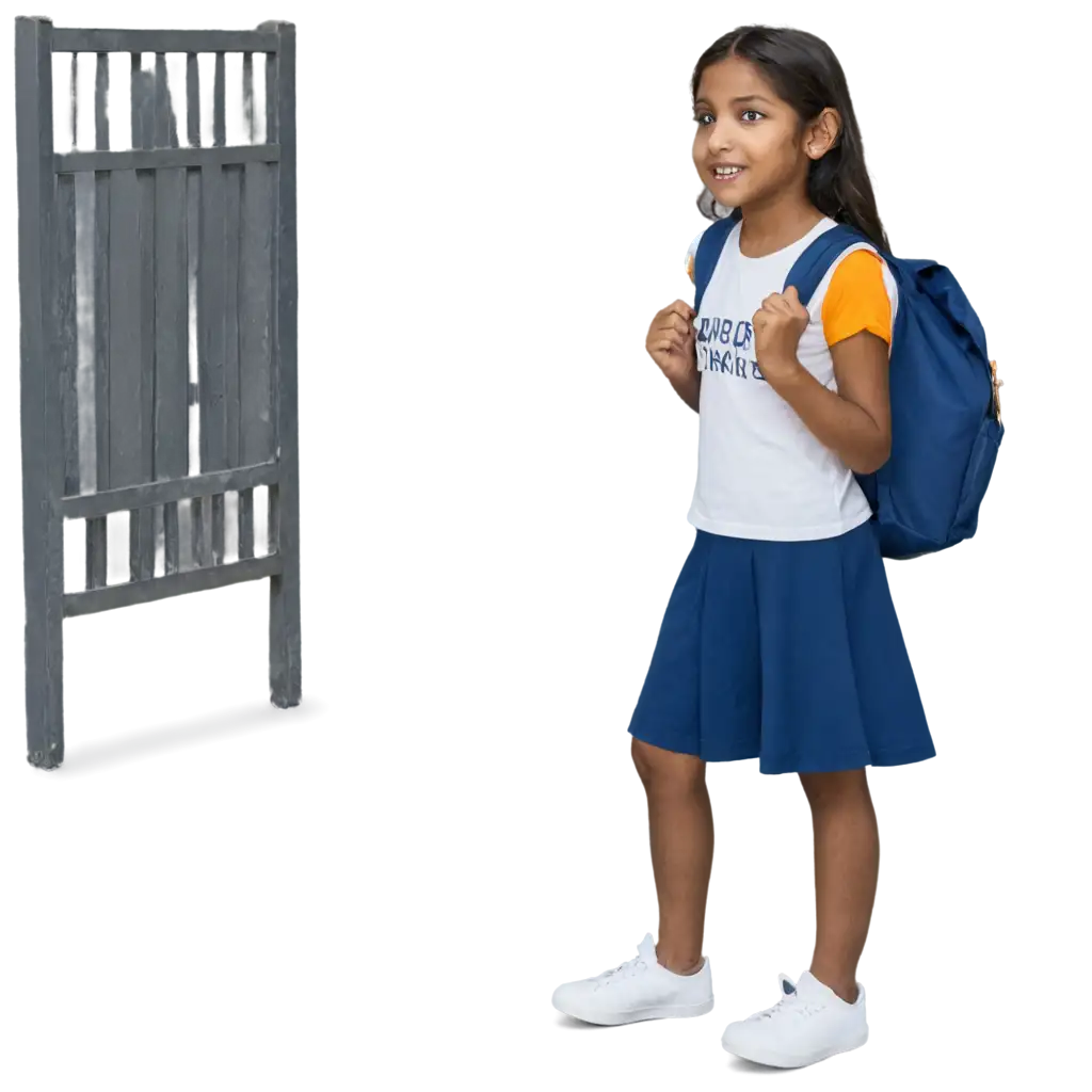 Excited-Indian-Girl-Stepping-Out-of-School-for-a-Snack-PNG-Image