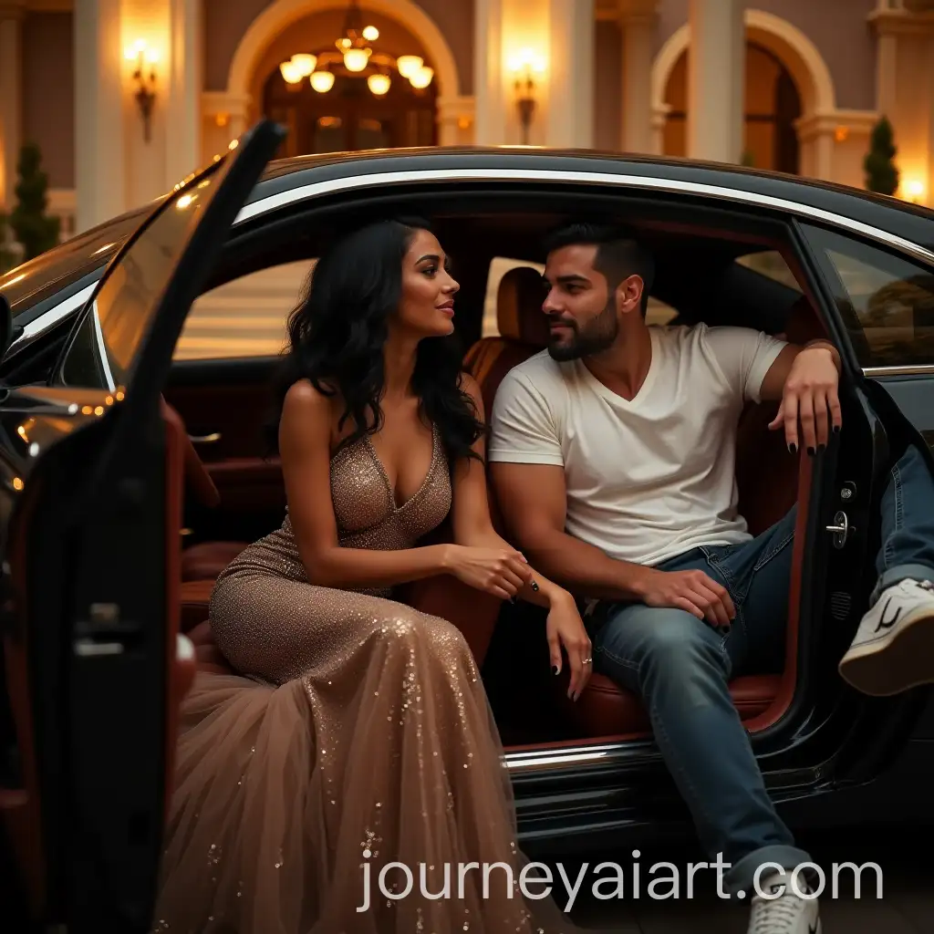 Luxurious-Car-and-Elegant-Woman-at-Grand-Hotel-with-Mysterious-Atmosphere