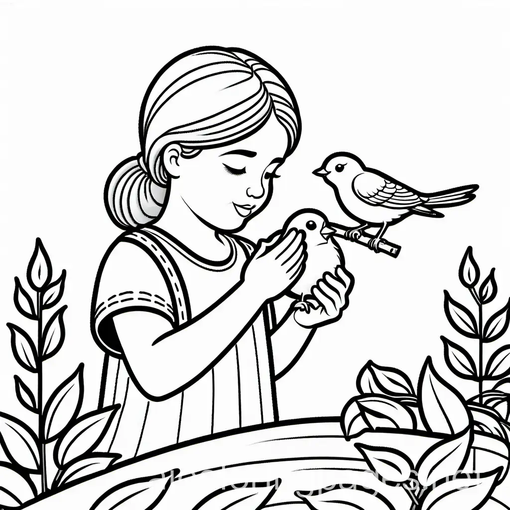 Child-Feeding-a-Bird-Simple-Coloring-Page-for-Kids