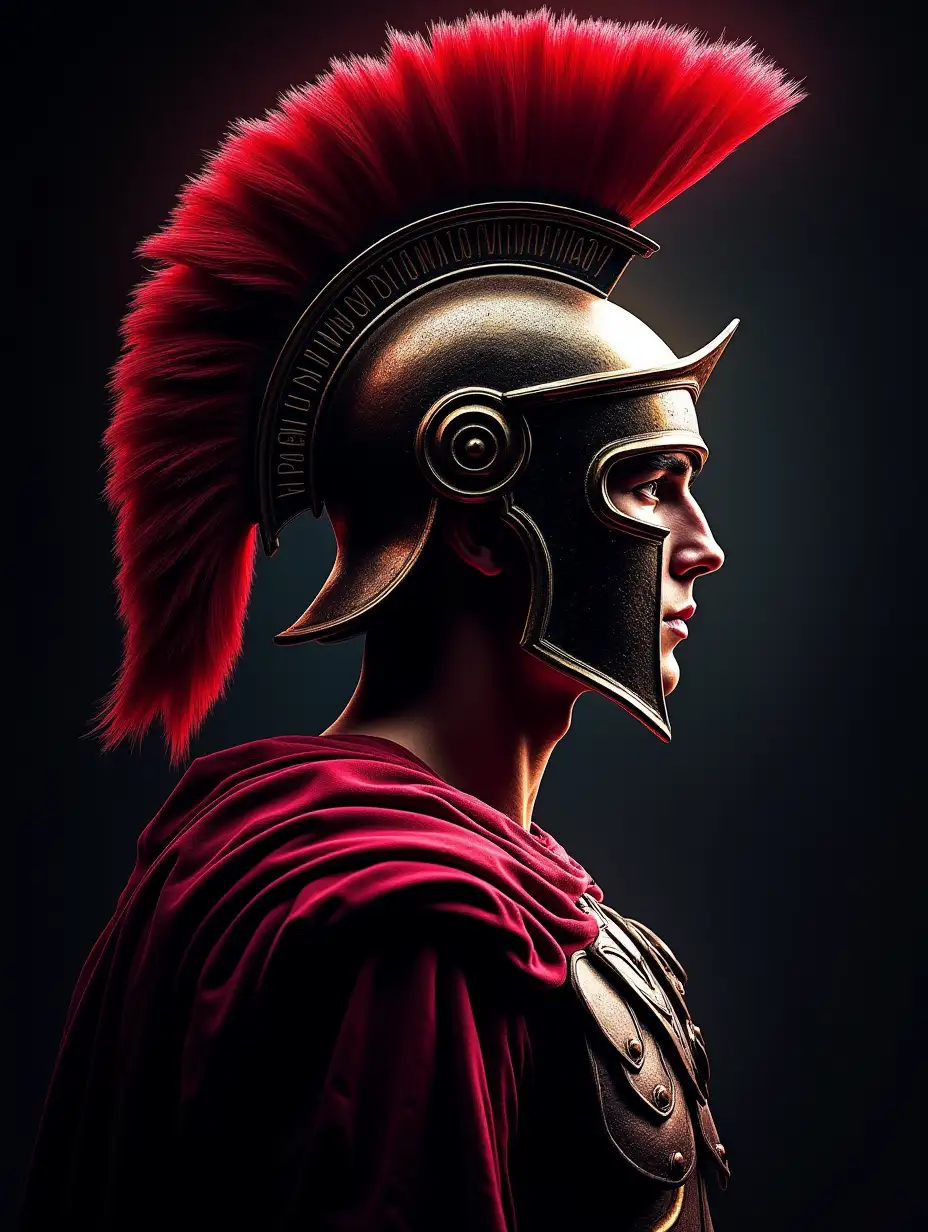 Dynamic Profile of a Roman Centurion Warrior in HighContrast Realism