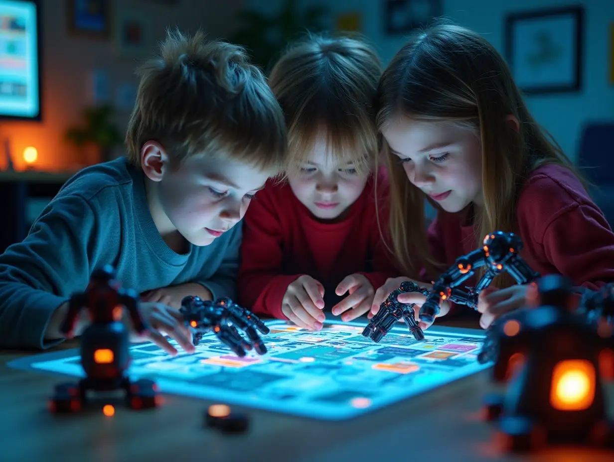 Children-Collaborating-on-Tech-Projects-with-AI-Robots-and-Digital-Diagrams