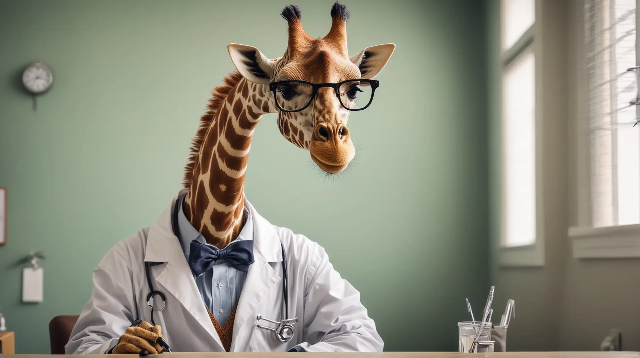 Giraffe Doctor Wearing Glasses in a Colorful Office Setting