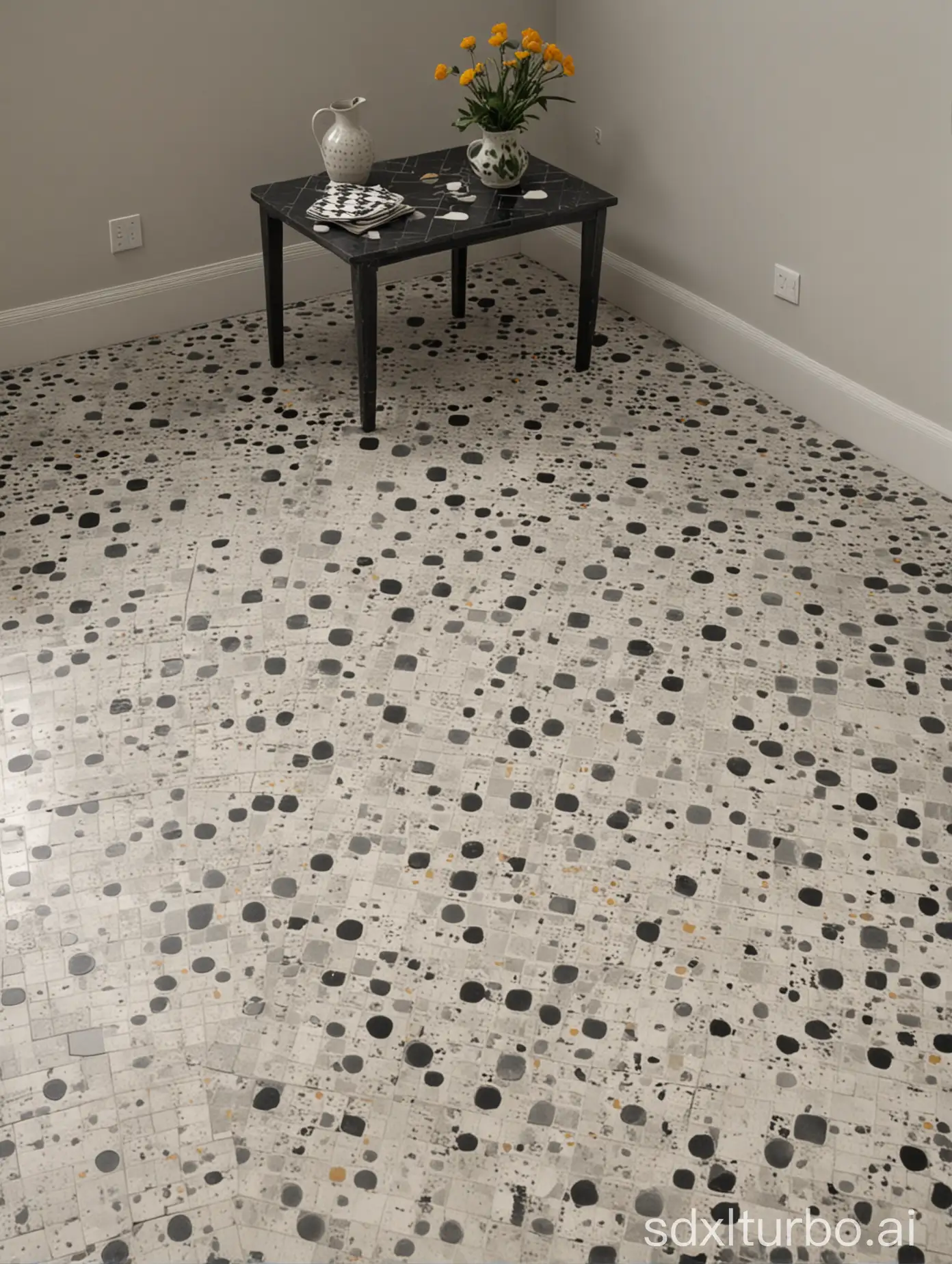 Room-with-Table-and-Vase-on-Gray-Spotted-Floor