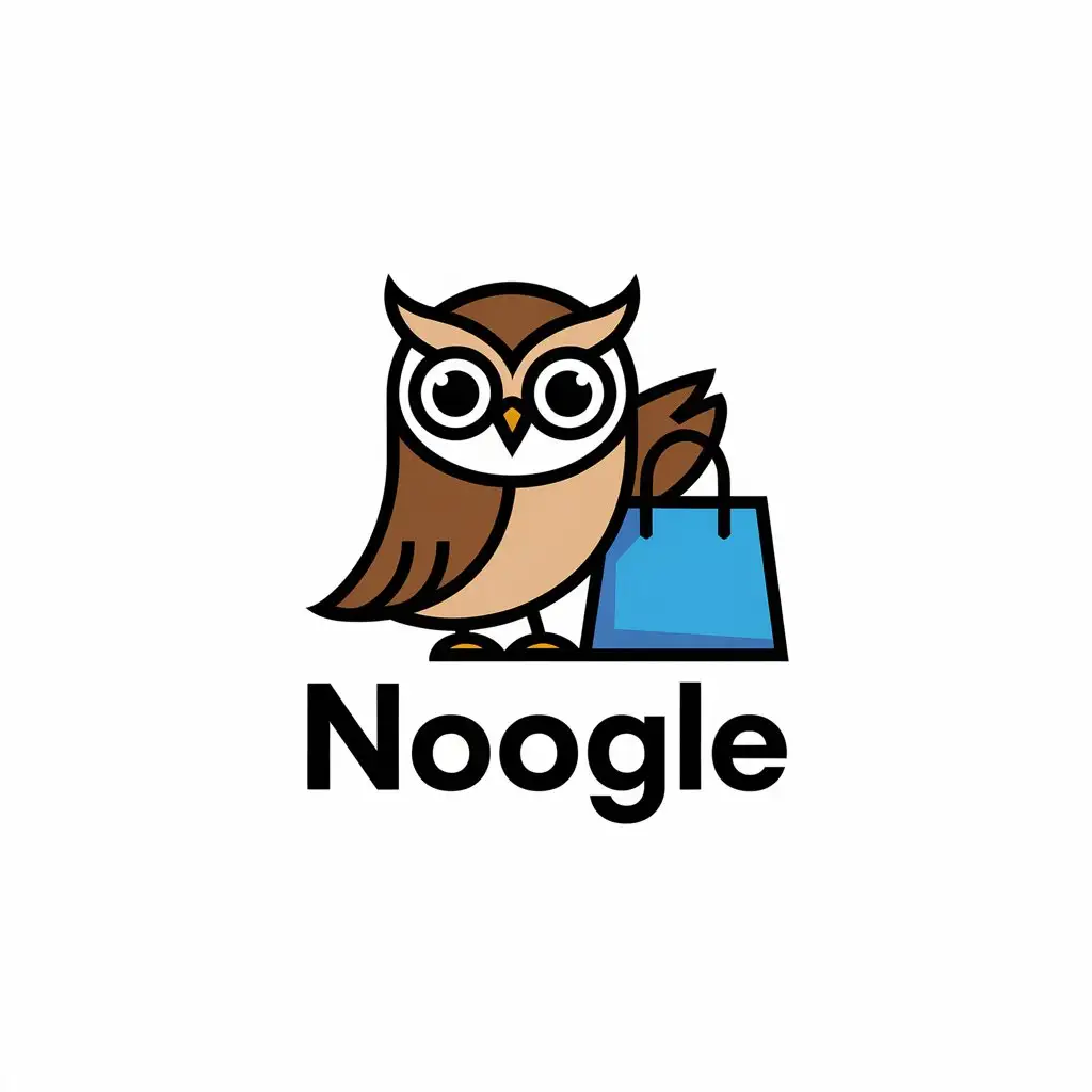 LOGO Design for NOOGLE Owl Holding Shopping Bag with Clean Modern Style for Retail Industry