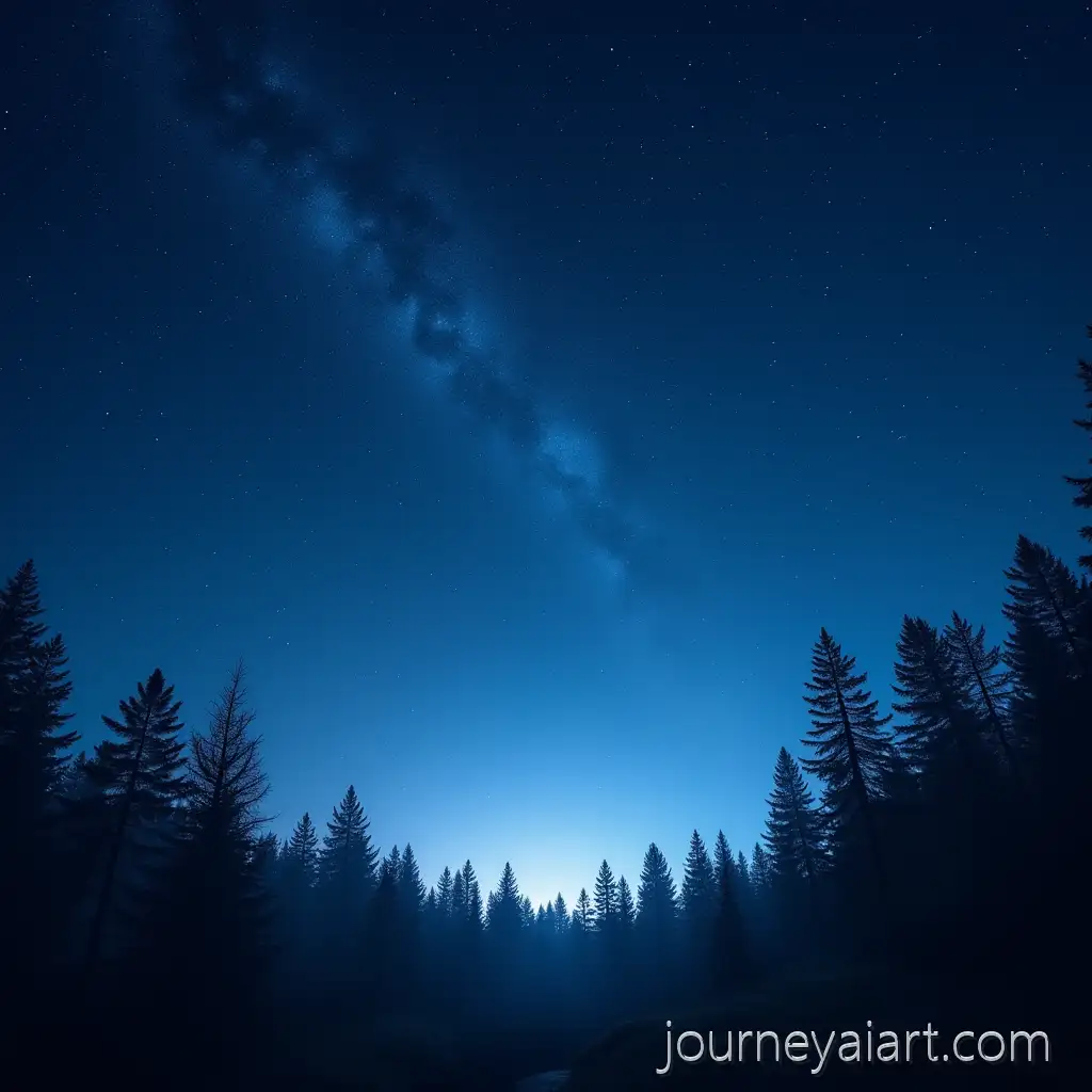 Starry-sky-with-forestStarry-Sky-with-Falling-Stars-Over-a-Mystical-Forest-Landscape