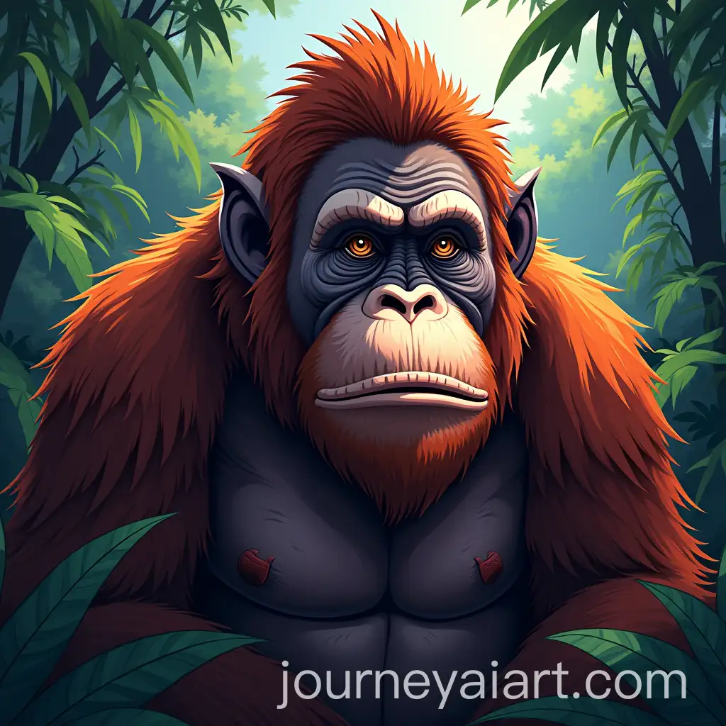 Tapanuli-Orangutan-in-Tropical-Rainforest-Styled-Like-Anime-Art