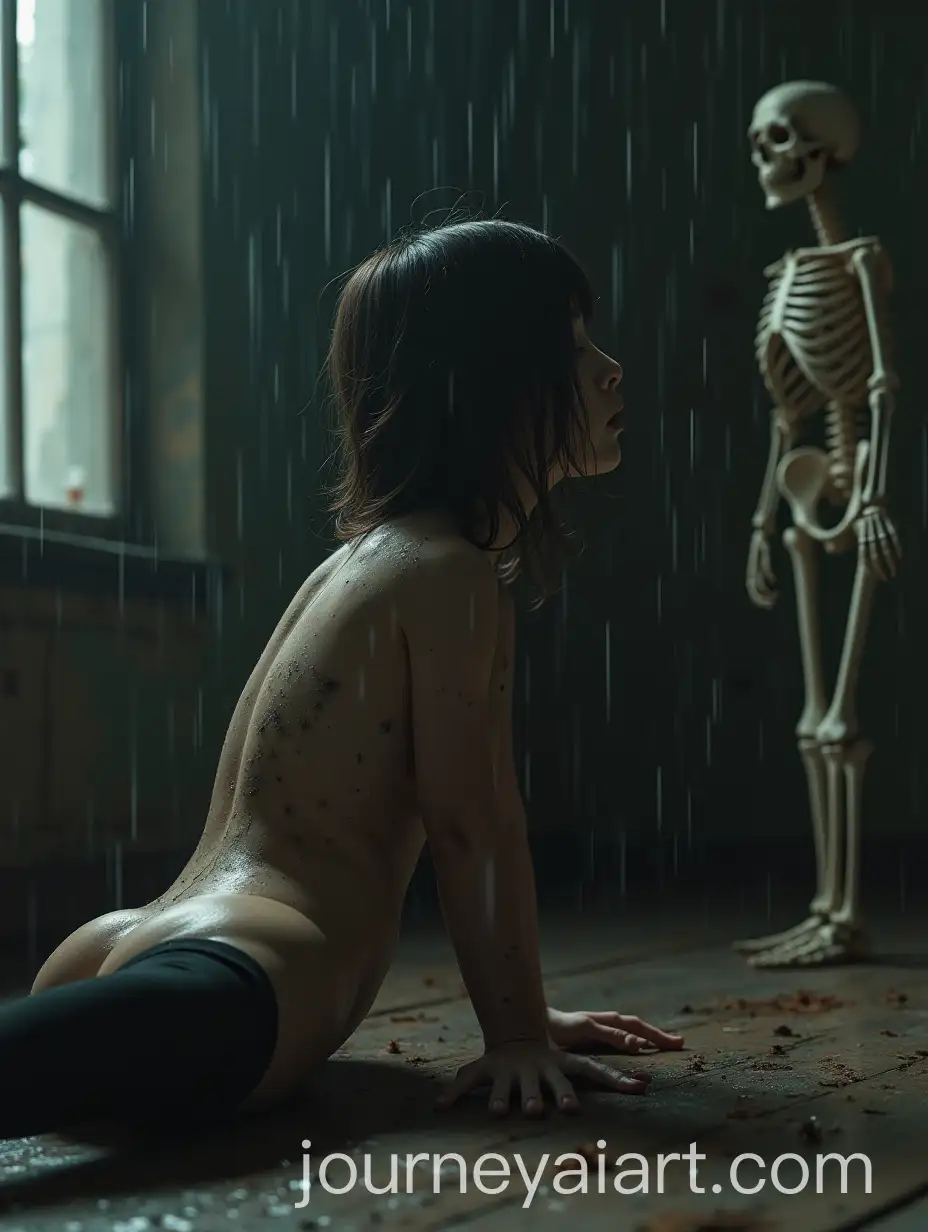Gothic-Girl-in-a-Rainstorm-with-a-Skeleton-Watching