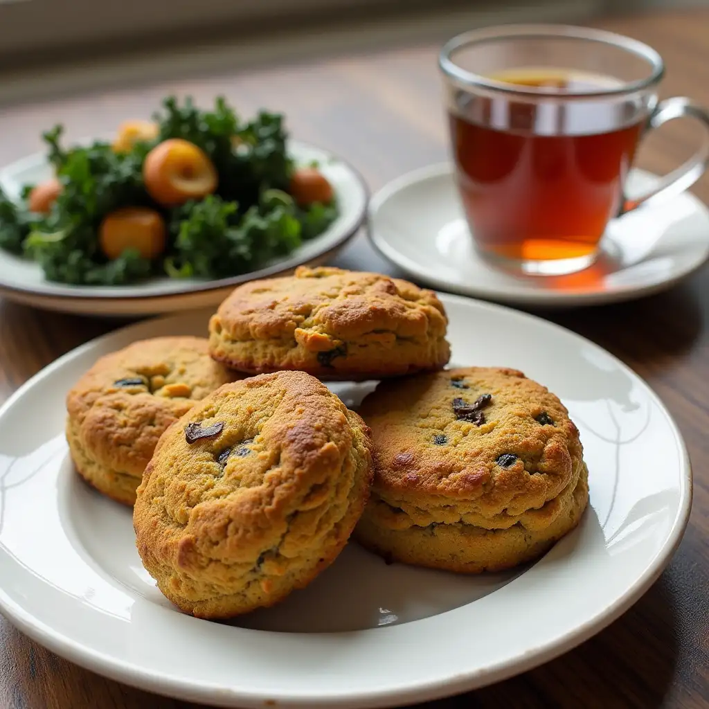 Delicious Pumpkin Sage Scones with Roasted Vegetable Kale Salad and Earl Grey Tea