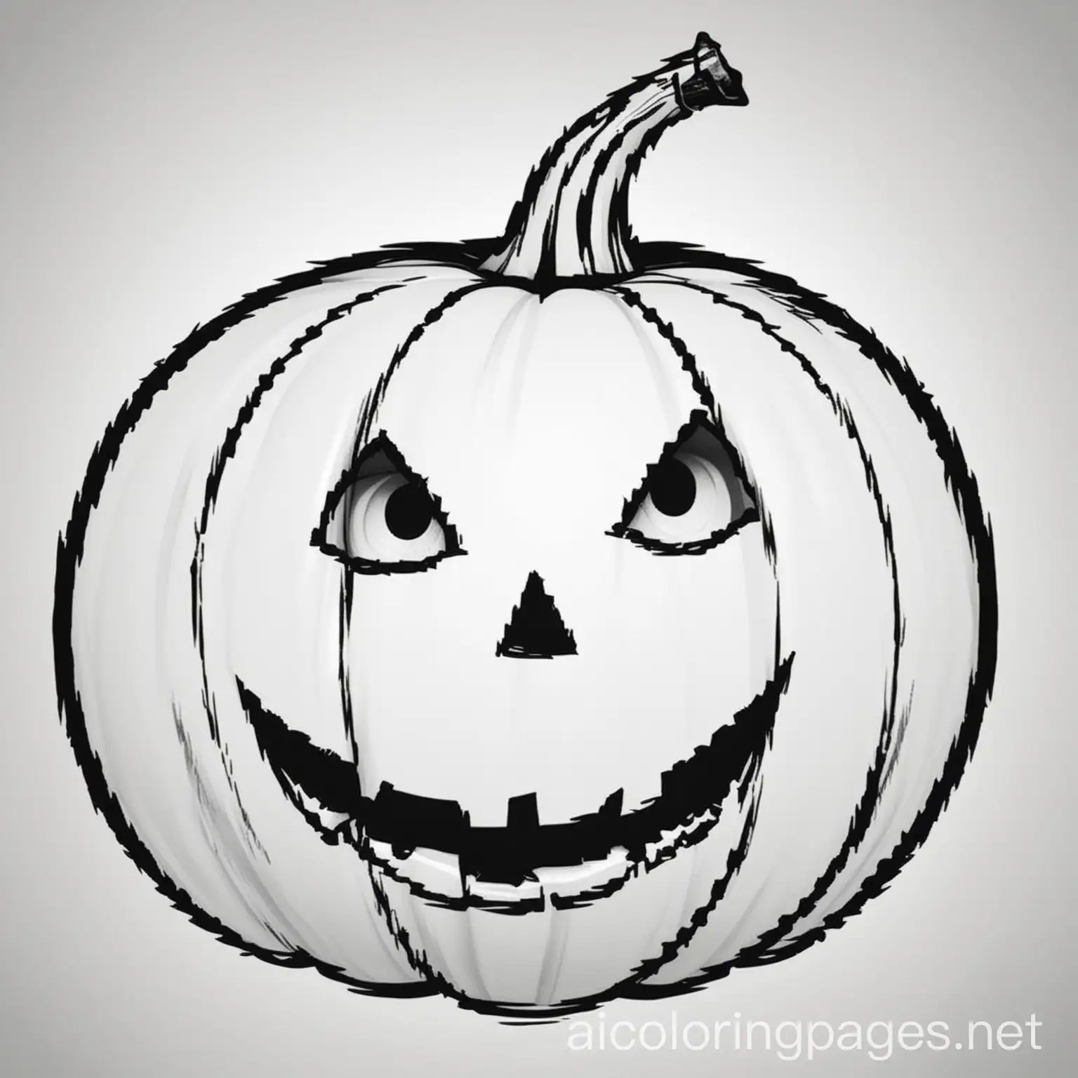 spooky, pumpkin no grayscale, bold lines, easy to color, Coloring Page, black and white, line art, white background, Simplicity, Ample White Space. The background of the coloring page is plain white to make it easy for young children to color within the lines. The outlines of all the subjects are easy to distinguish, making it simple for kids to color without too much difficulty