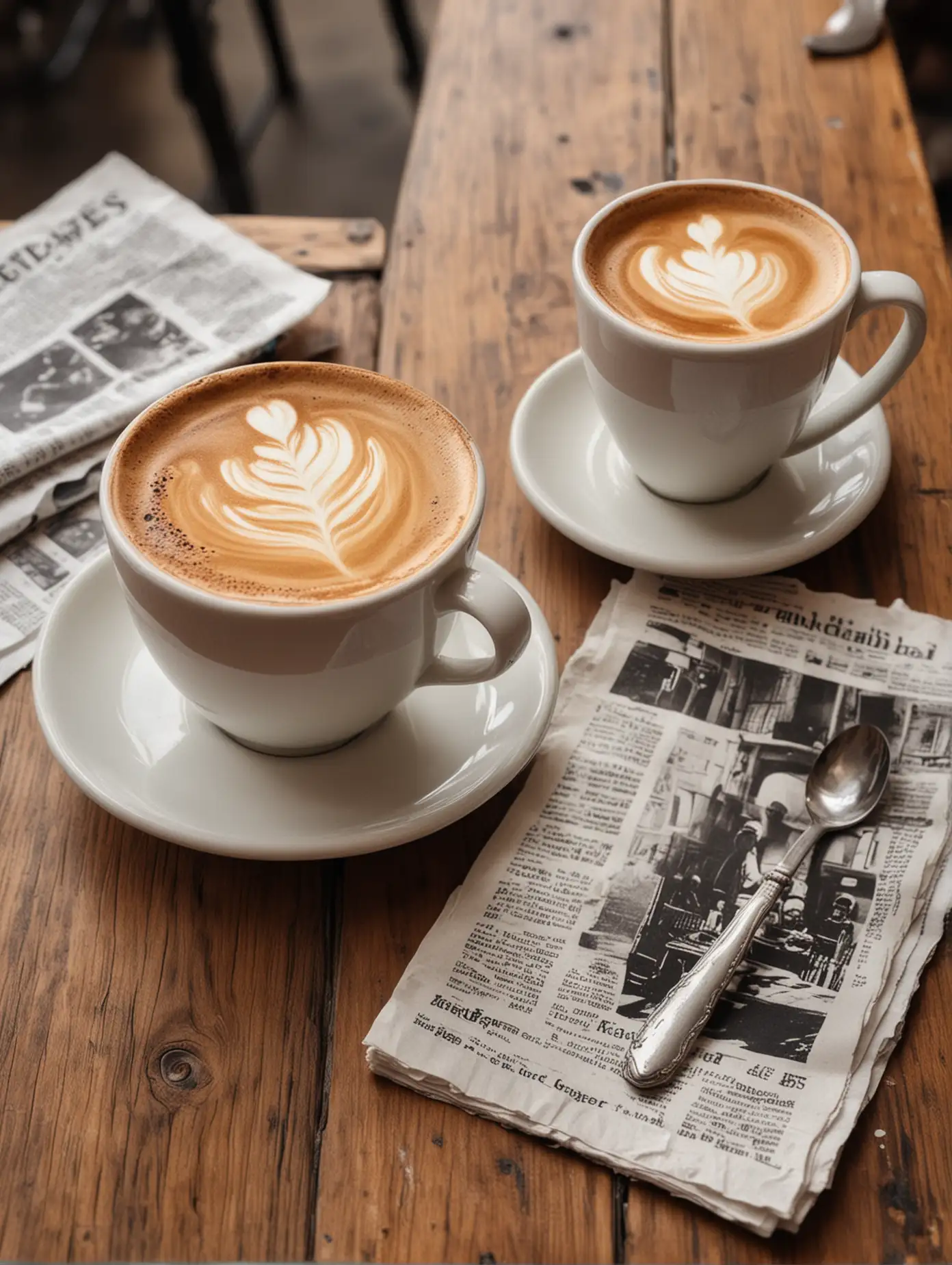 Coffee Shop Scene with Cappuccino and Newspaper Detail