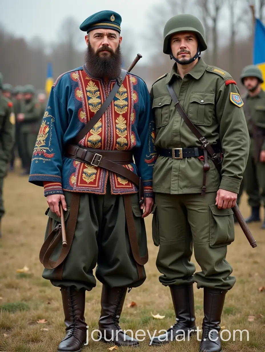 Ukrainian-Cossack-and-Ukrainian-Armed-Forces-Serviceman-in-Traditional-and-Modern-Military-Attire