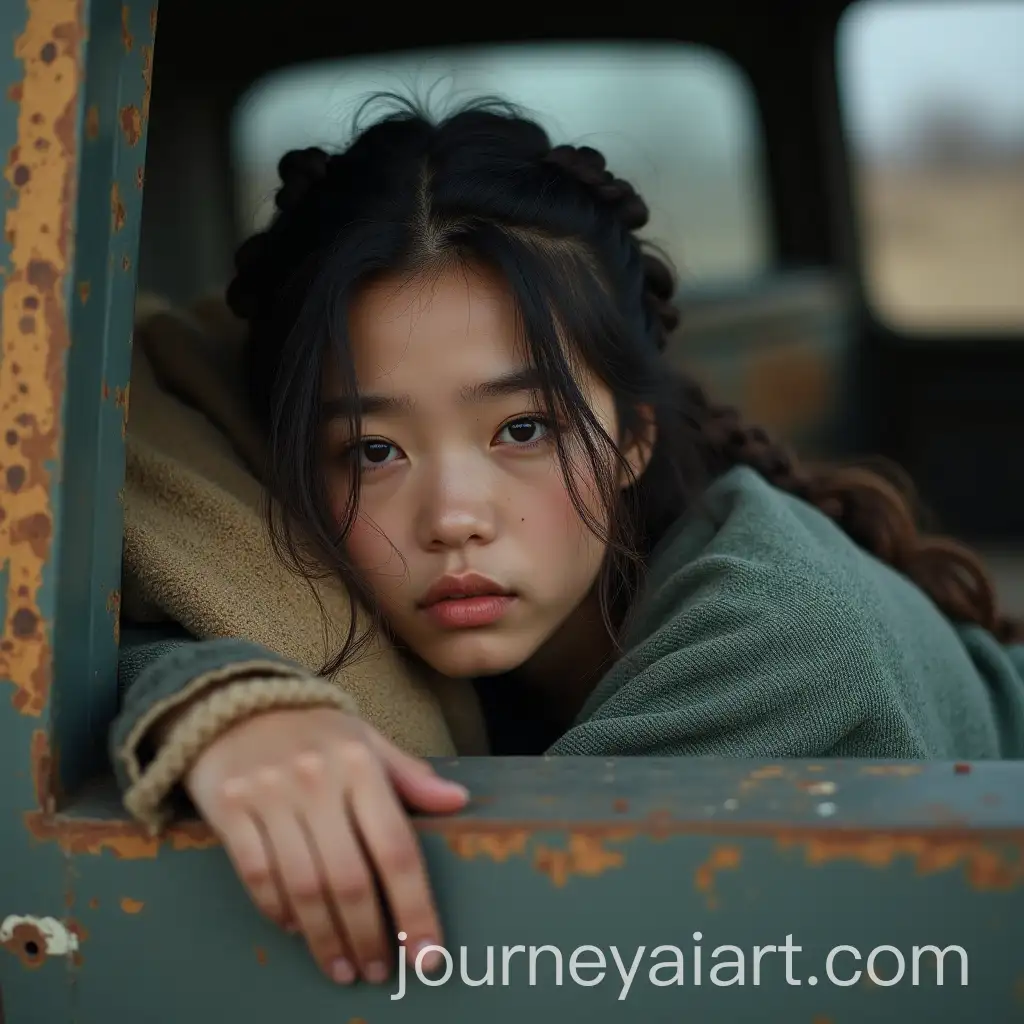 Petite-Asian-Girl-Hiding-in-Pickup-Truck-in-PostApocalyptic-World