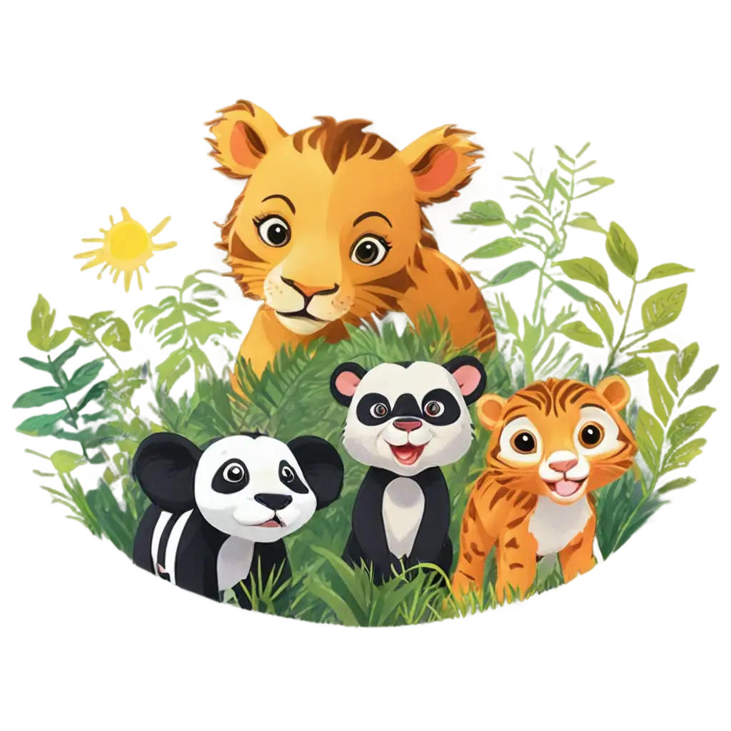 Vibrant-and-Playful-PNG-Sticker-of-Diverse-Animals-in-Cartoonish-Style