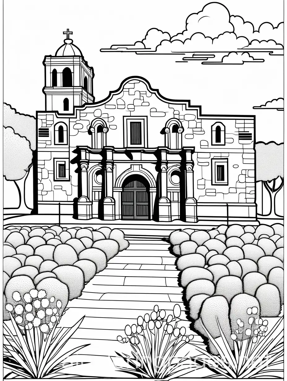 Historic-Alamo-Mission-BlackandWhite-Coloring-Page-for-Kids