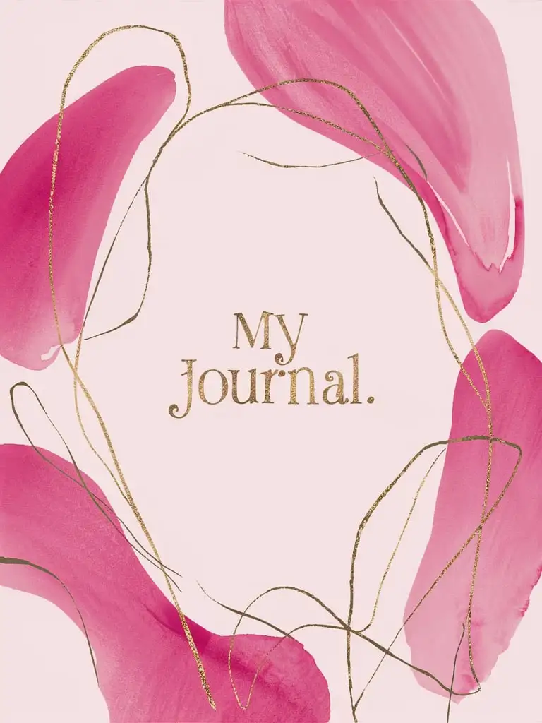 Abstract Watercolor Painting in Pink and Gold with My Journal Text