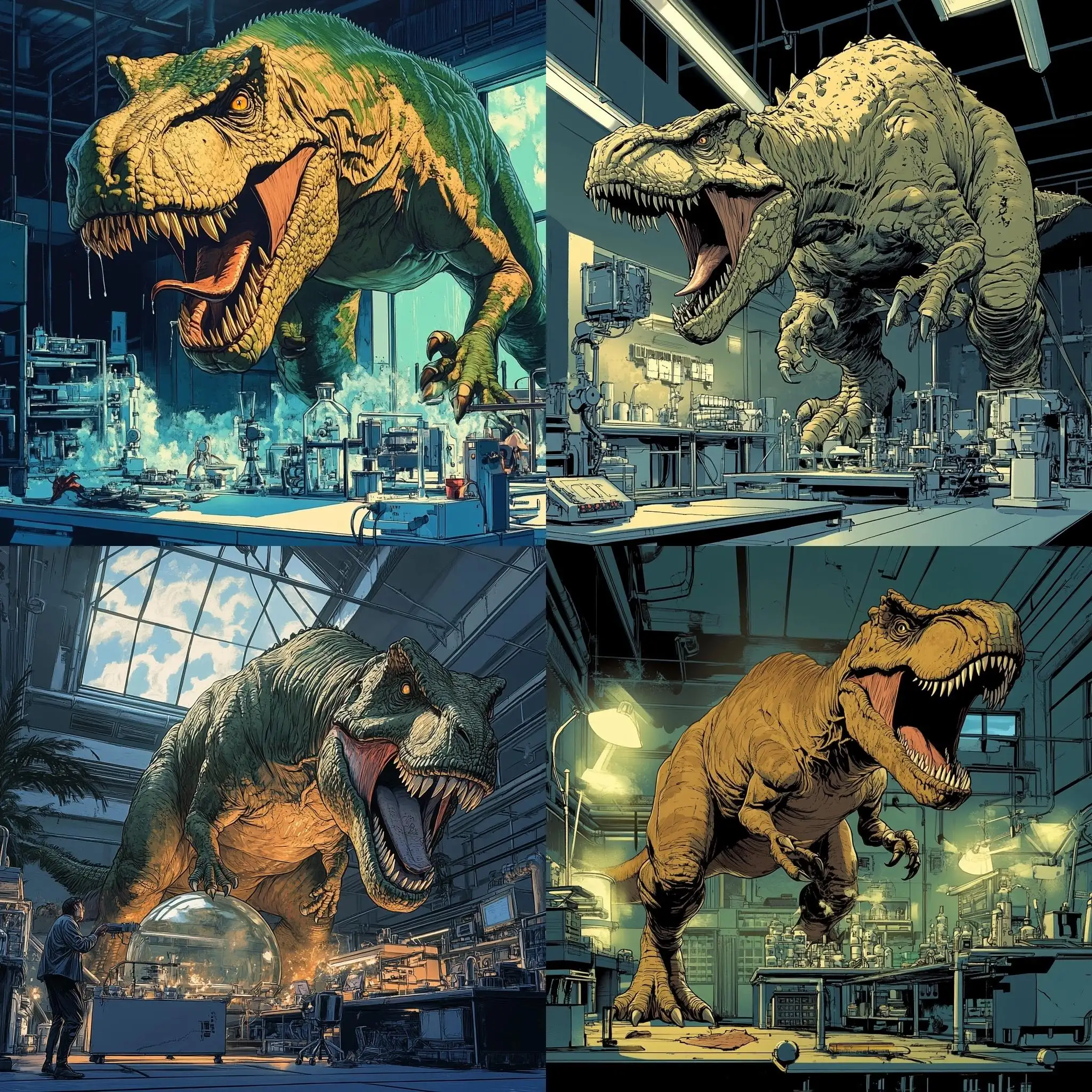 Comic-Style-Tyrannosaurus-Rex-in-Laboratory