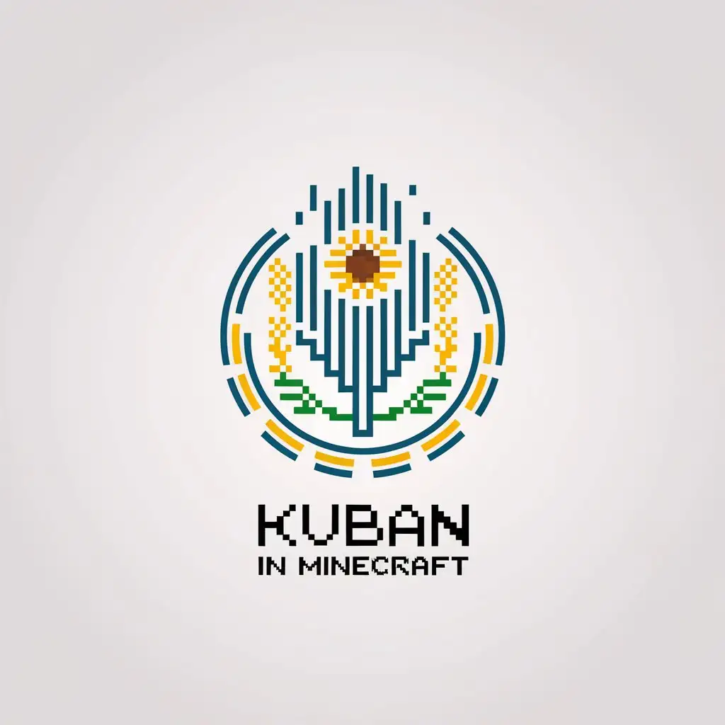 LOGO Design for Kuban in Minecraft Minimalistic Vector Logo with Sunflower and Wheat Theme