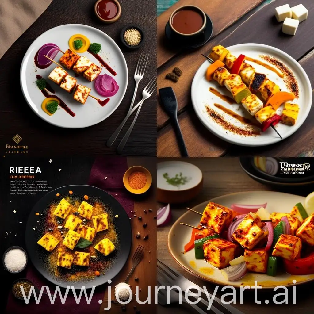 Freshly-Made-Paneer-Tikka-on-White-Plate-with-Spices-Wooden-Table-Background