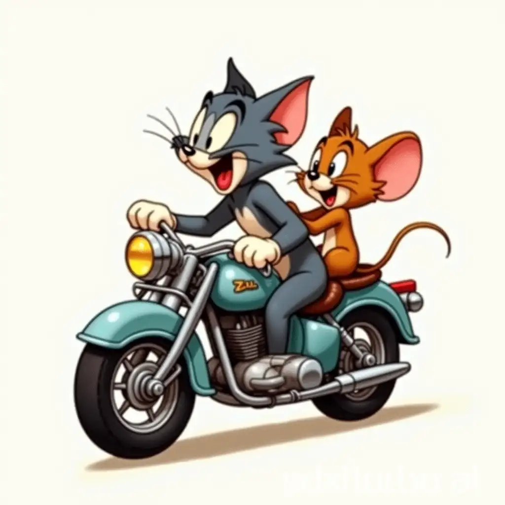 Tom-the-Cat-and-Jerry-the-Mouse-Riding-a-Vintage-Motorcycle