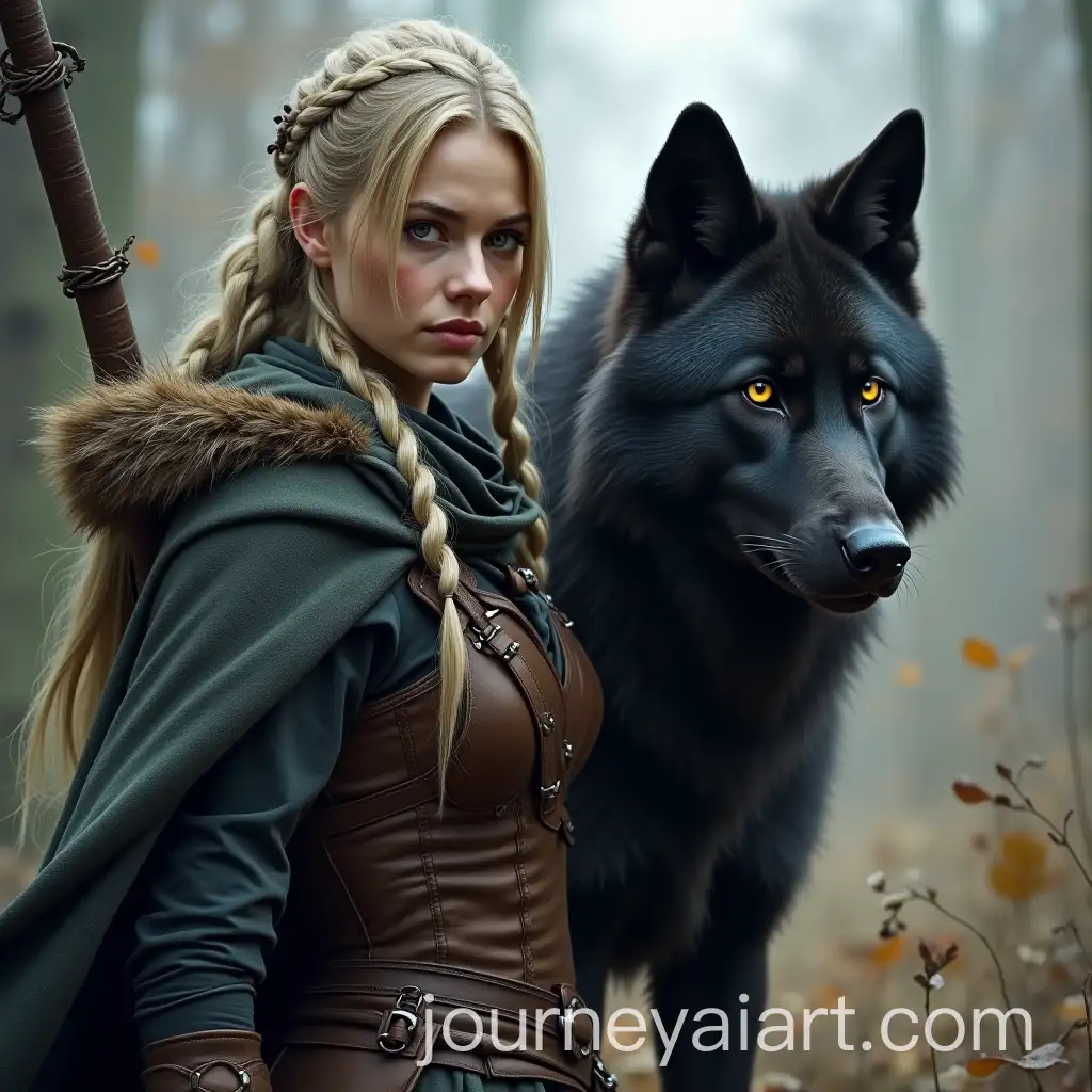 Beautiful-Female-Drow-Ranger-with-Braids-and-a-Black-Wolf-Companion