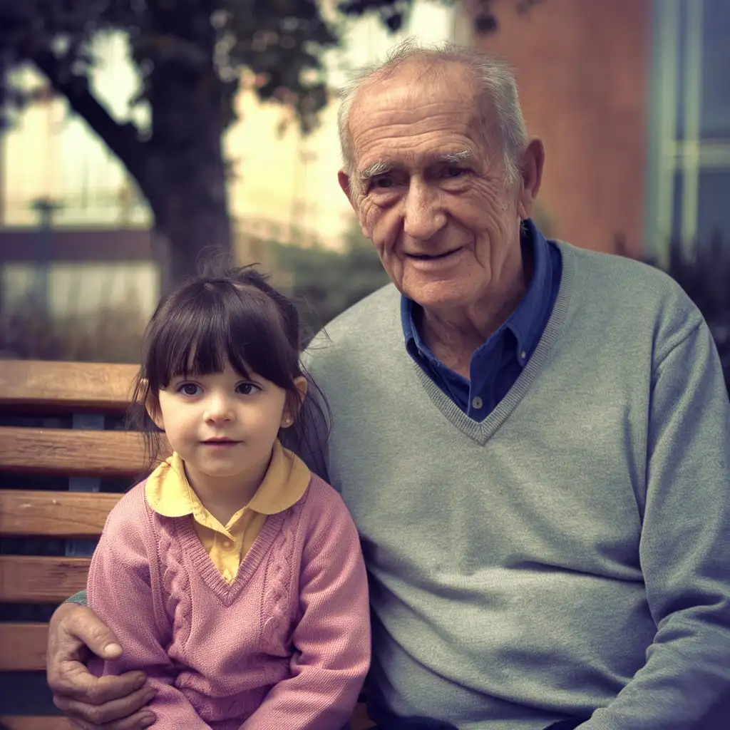 Young Girl with Grandfather 1990s Vintage Portrait