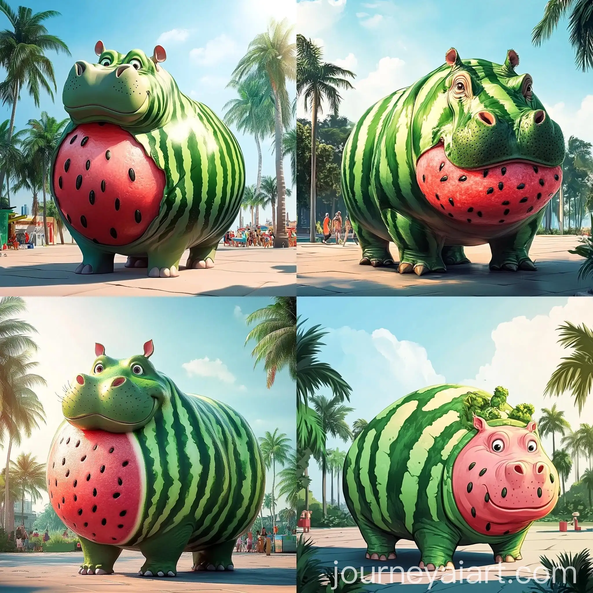Friendly-WatermelonStriped-Hippopotamus-in-Tropical-Paradise