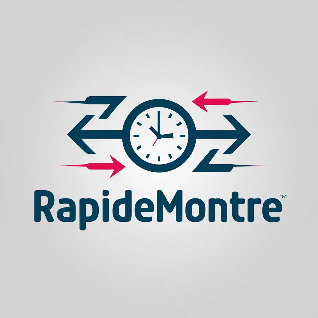 a vector logo design,with the text "RapideMontre", main symbol:a logo with a stylized watch in the center, surrounded by dynamic arrows. The name 'RapideMontre' could be written below or next to the watch, with a modern and readable font. The colors could be a mix of blue and white, with red touches to symbolize speed.,Moderate,be used in Retail industry,clear background