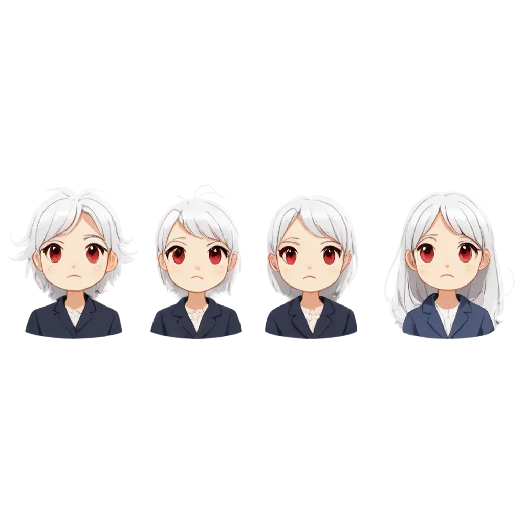 Expressive-Chibi-Character-Emoji-PNG-with-White-Hair-and-Red-Eyes-5-Emotions-in-2D-Anime-Style