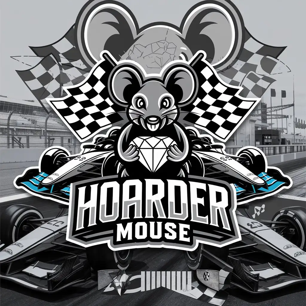 a vector logo design,with the text "hoarder mouse", main symbol:mice, diamonds, race cars, racing,complex,be used in Automotive industry,clear background