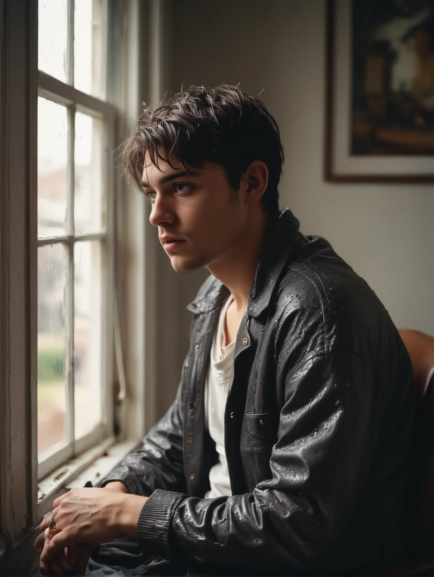 Young-Man-Lost-in-Thought-by-Rainy-Window-in-Cozy-Room