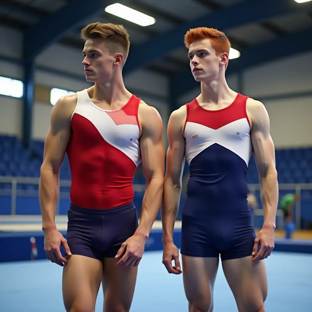 Young-Male-Gymnasts-Practicing-in-Red-White-and-Blue-Leotards