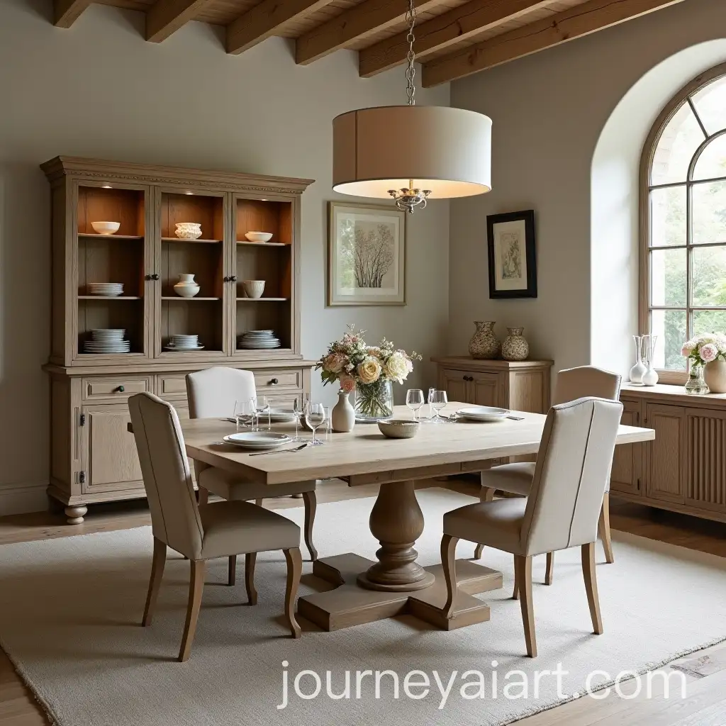Rustic-Dining-Room-with-Elegant-Wooden-Table-and-Display-Case