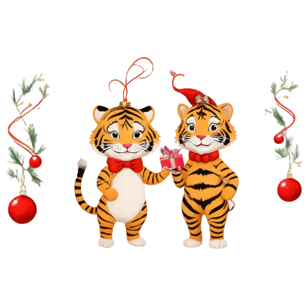 Pompom and Tiger together with Christmas bells on them