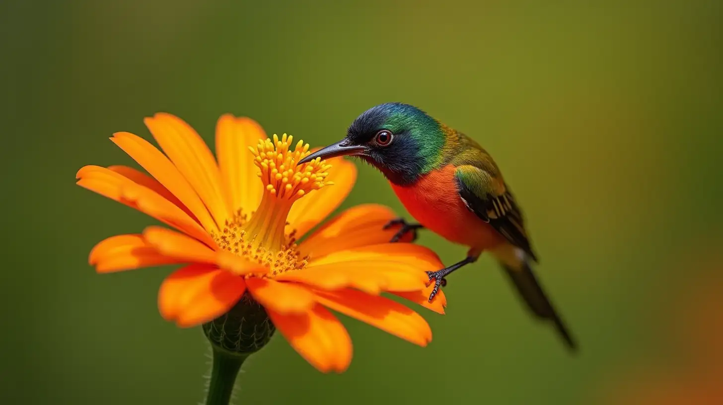 ChestnutBreasted Coronet Hummingbird Feeding on Vibrant Orange Flower