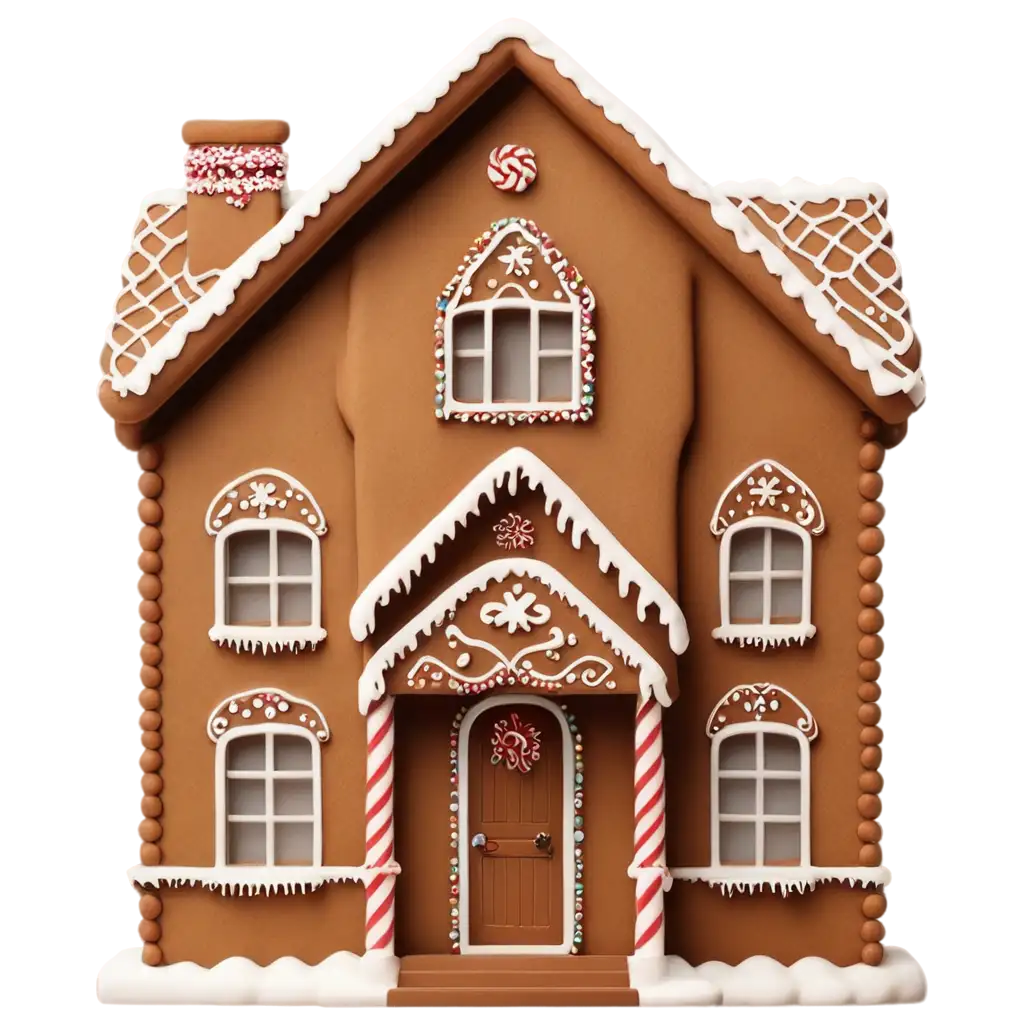 vector realistic sophisticated elegant vintage gingerbread house showing only beige house and white icing front facing