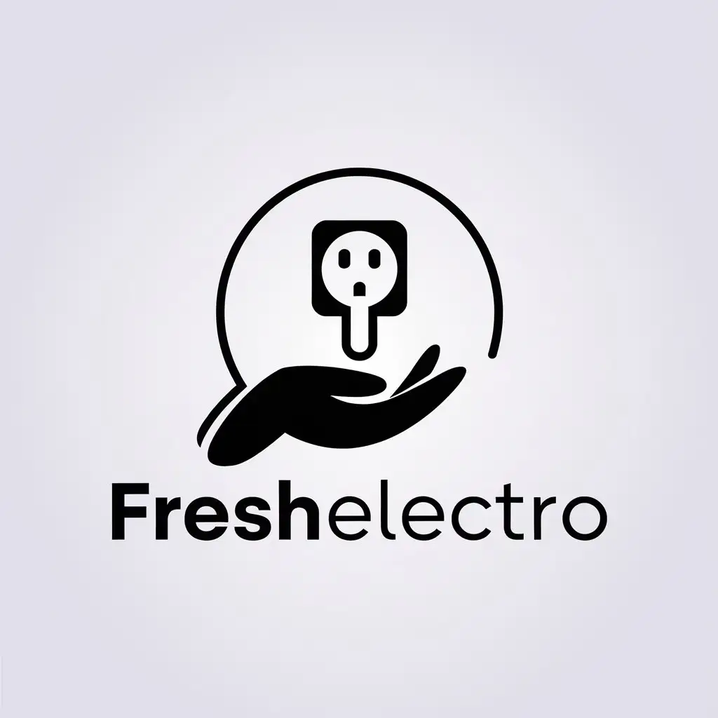 a vector logo design,with the text "FreshElectro", main symbol:an electrical outlet on a person's hand,Minimalistic,be used in Retail industry,clear background