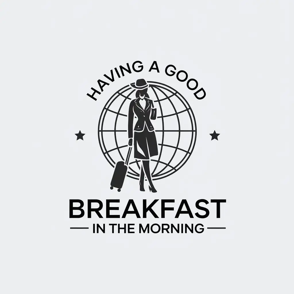 a vector logo design,with the text "having a good breakfast in the morning", main symbol:A globetrotting beautiful person,Minimalistic,be used in Restaurant industry,clear background