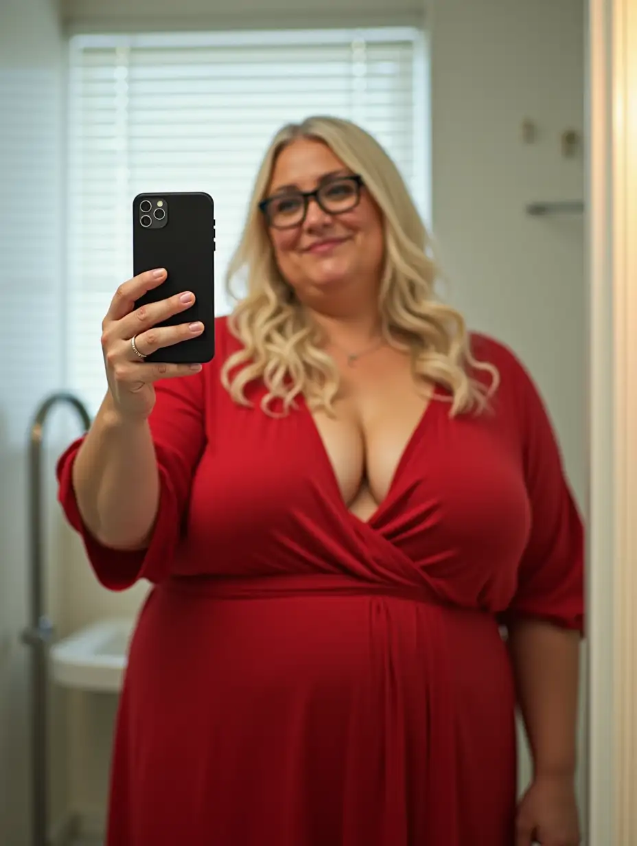 Curvy-50YearOld-Woman-Taking-Mirror-Selfie-in-Bright-Fitting-Room